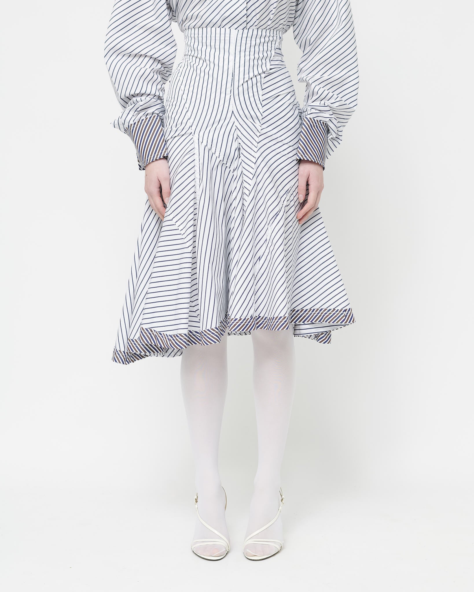White/Navy Stripe Midi Skirt