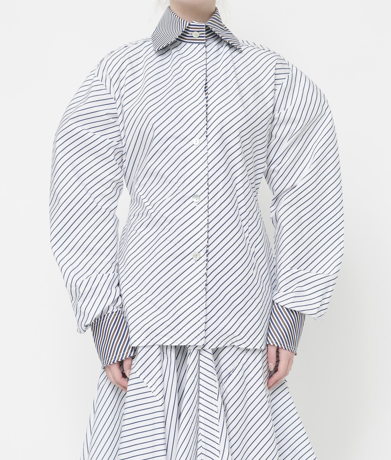 White/Navy Stripe Pinched Waist Shirt