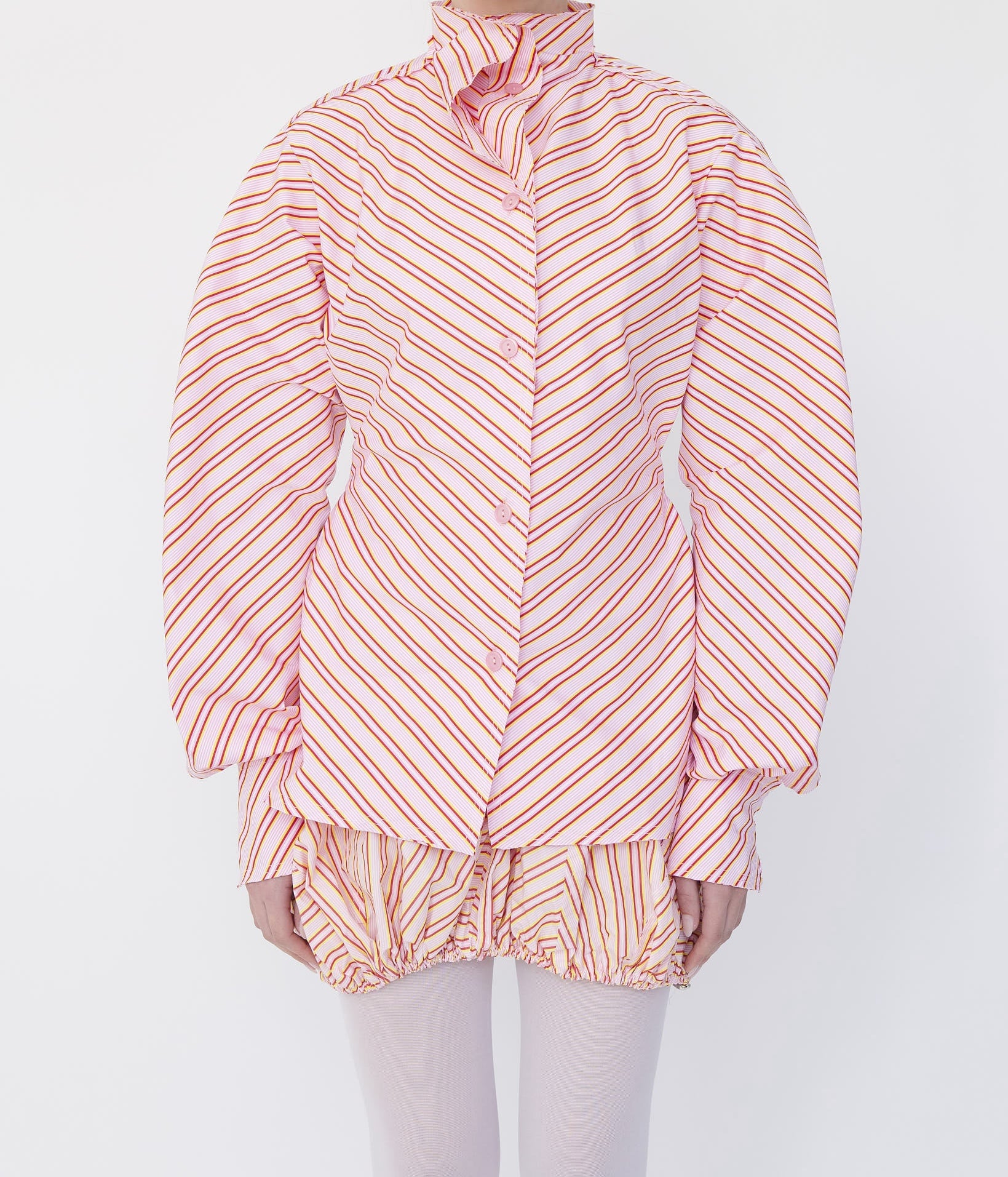 Pink Stripe Pinched Waist Shirt