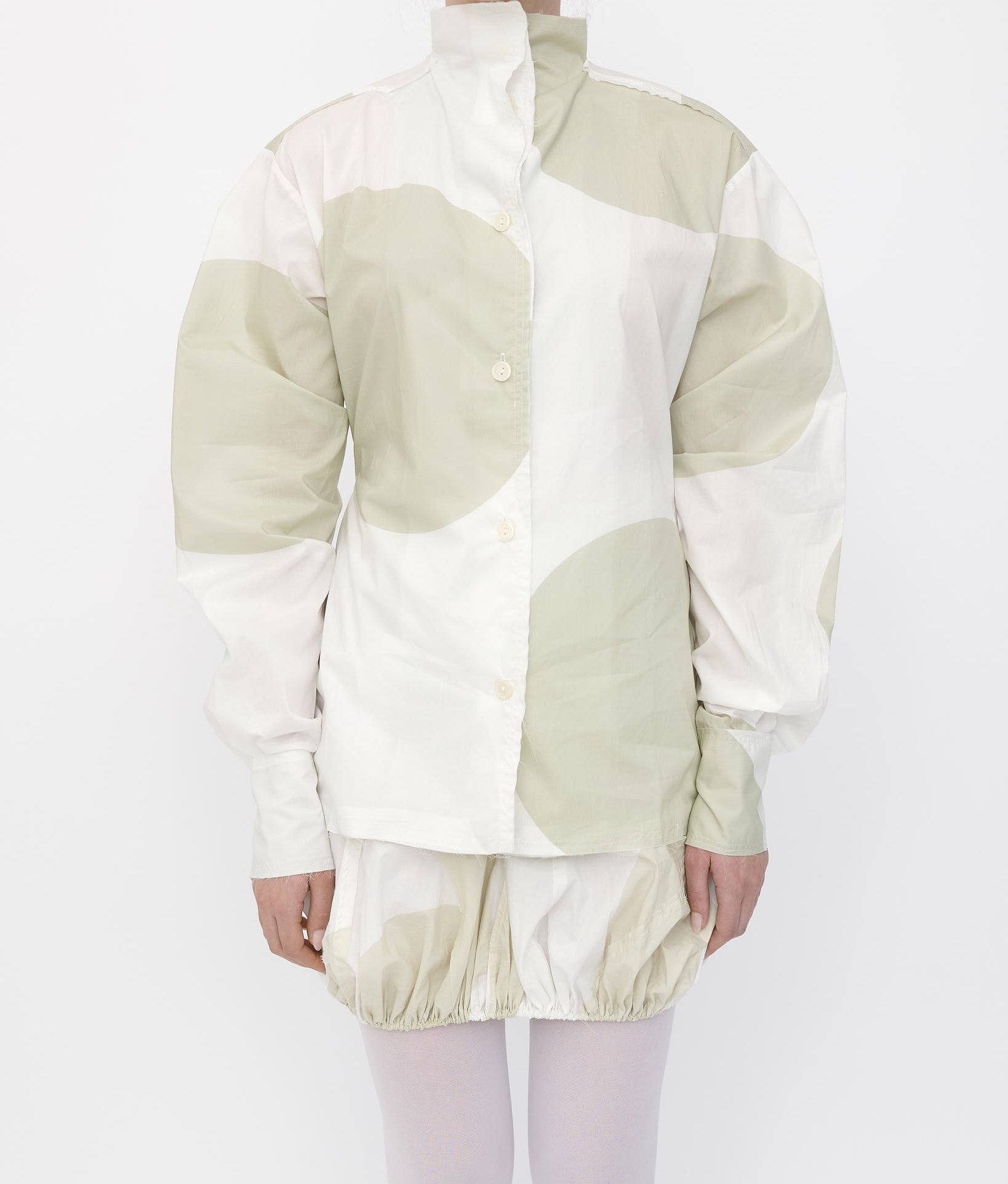 Cream Polka Pinched Waist Shirt