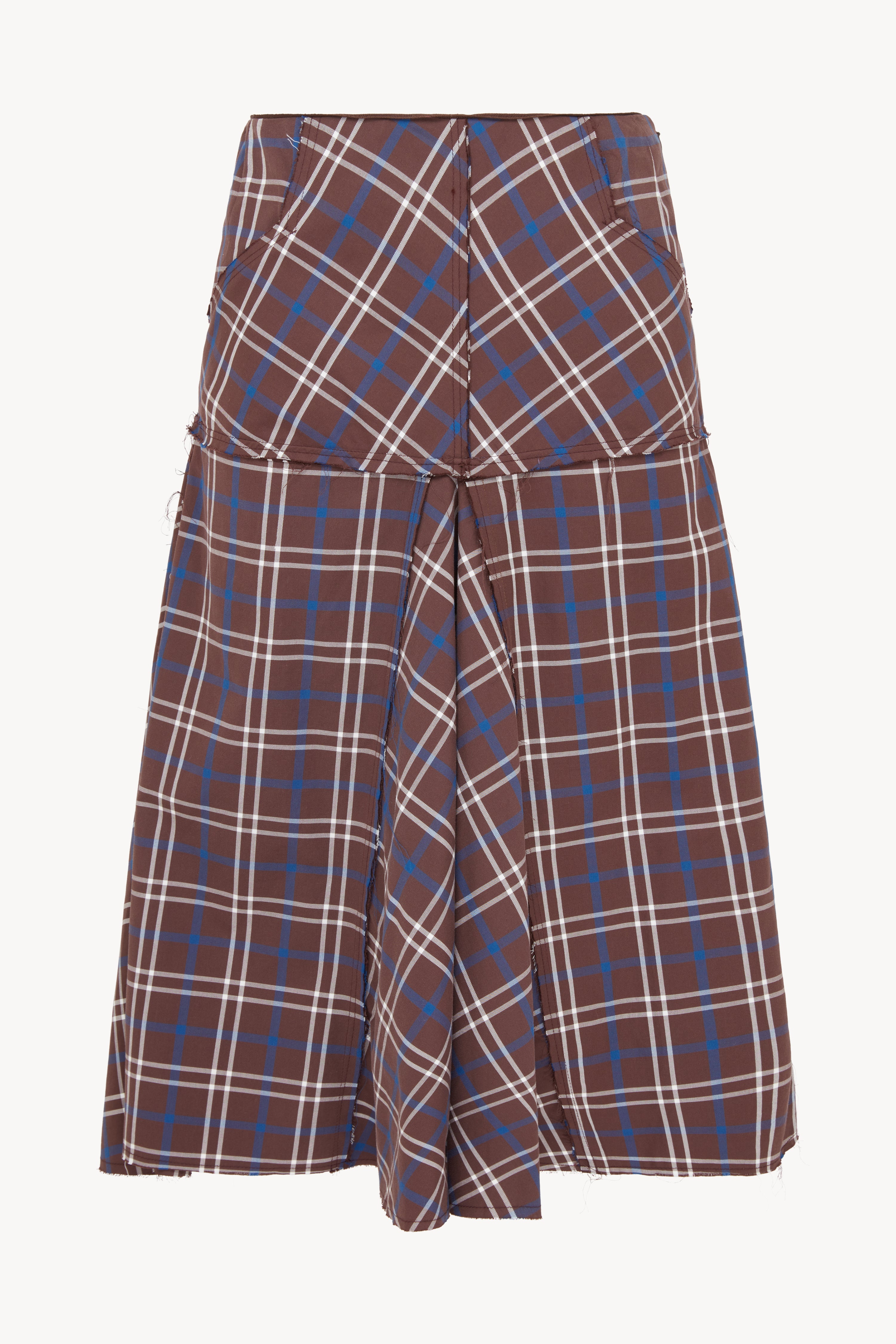 BROWN AND BLUE PLEATED MIDI SKIRT