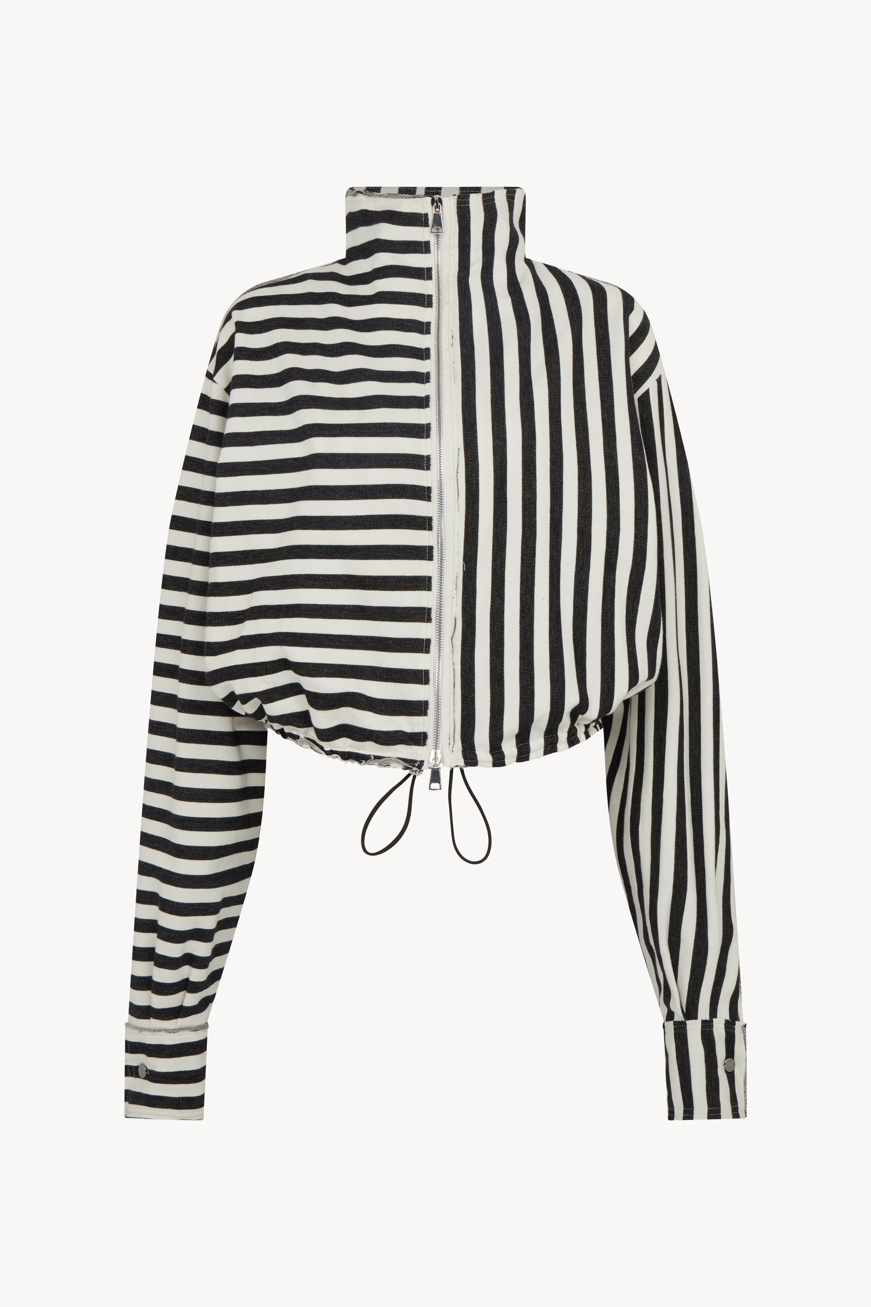 BLACK AND WHITE STRIPE BOMBER JACKET