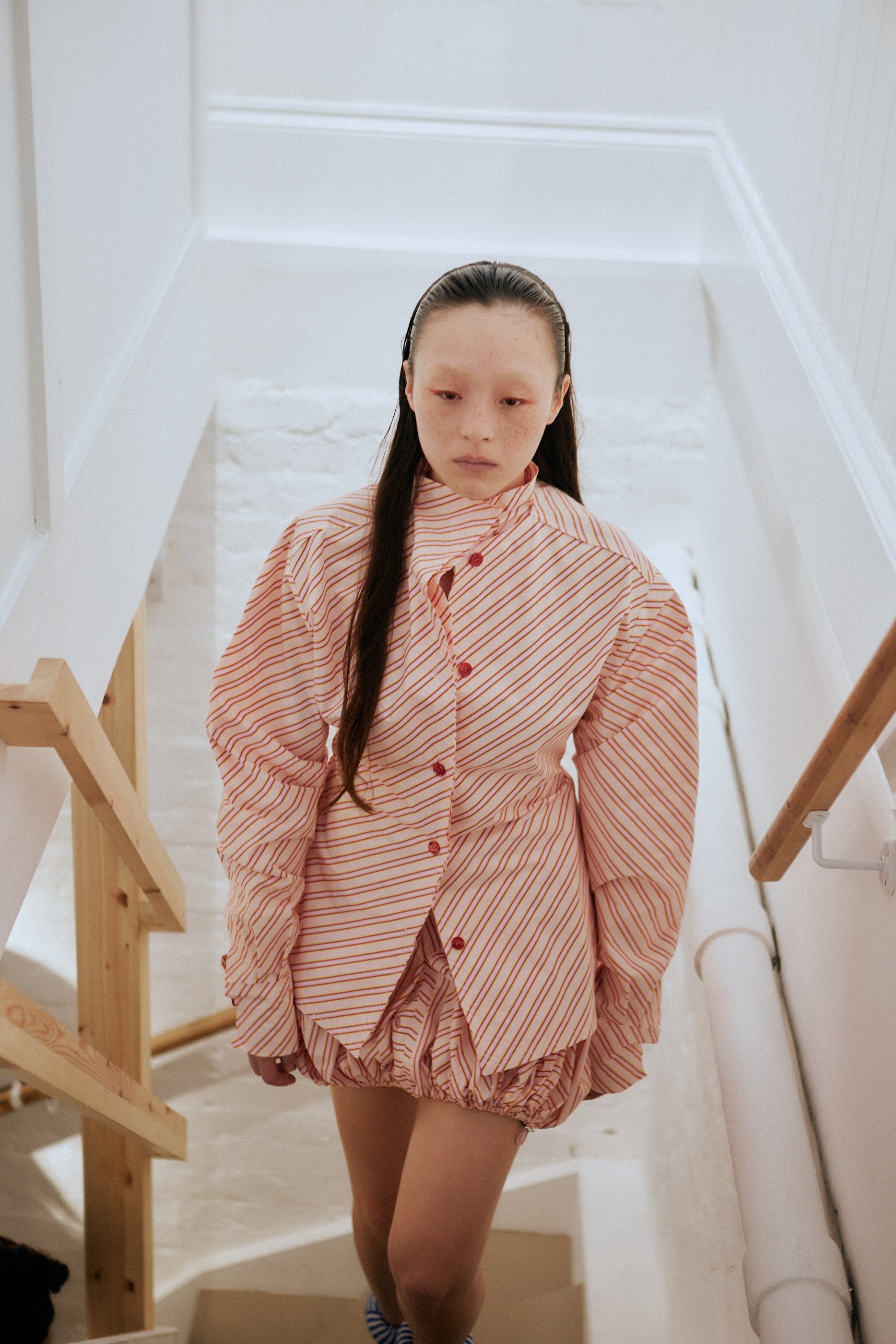 Pink Stripe Pinched Waist Shirt
