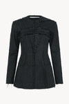 AW23 Black Pinstripe Long Line Jacket