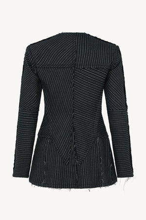 AW23 Black Pinstripe Long Line Jacket