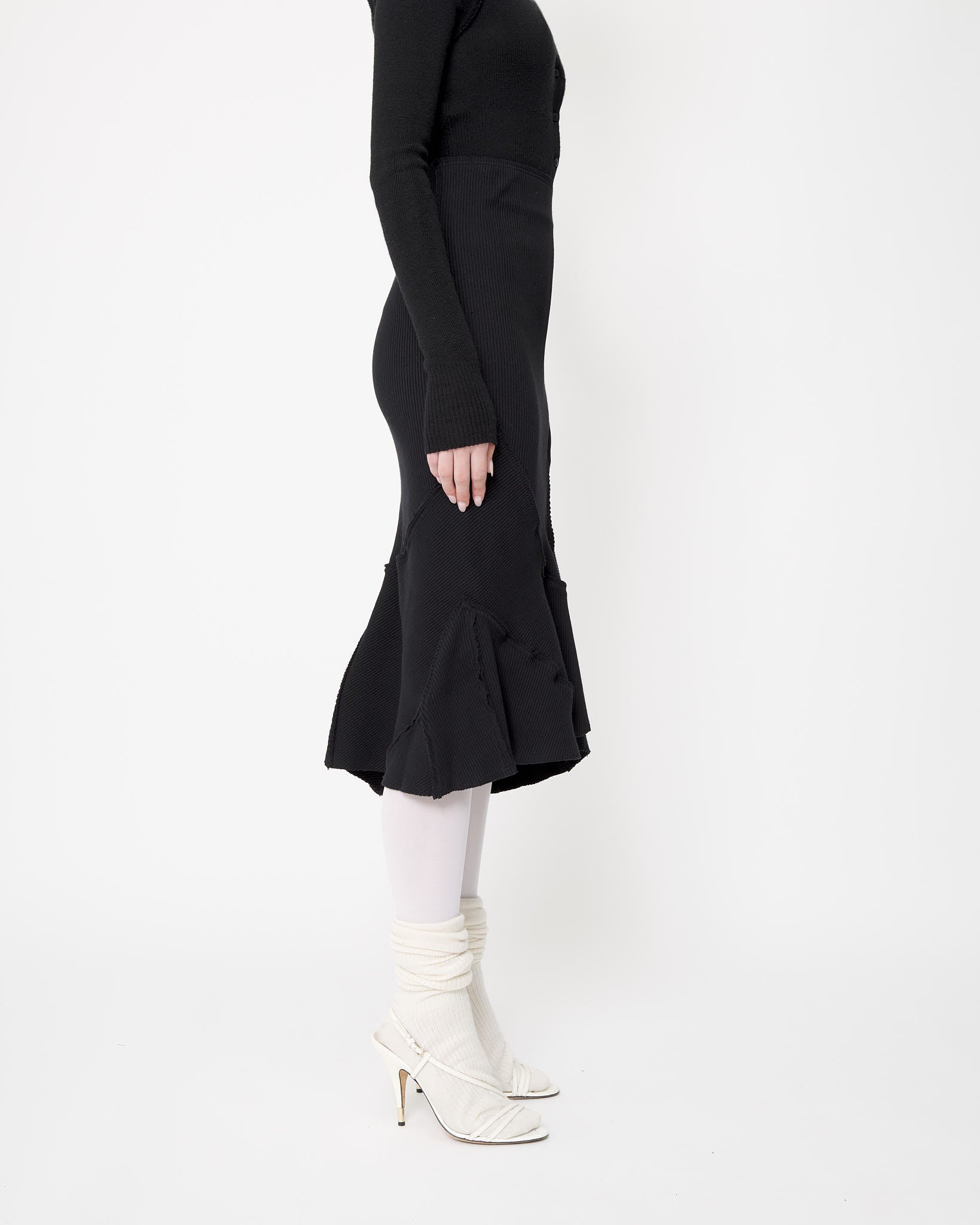 Black Midi Rib Knit Skirt