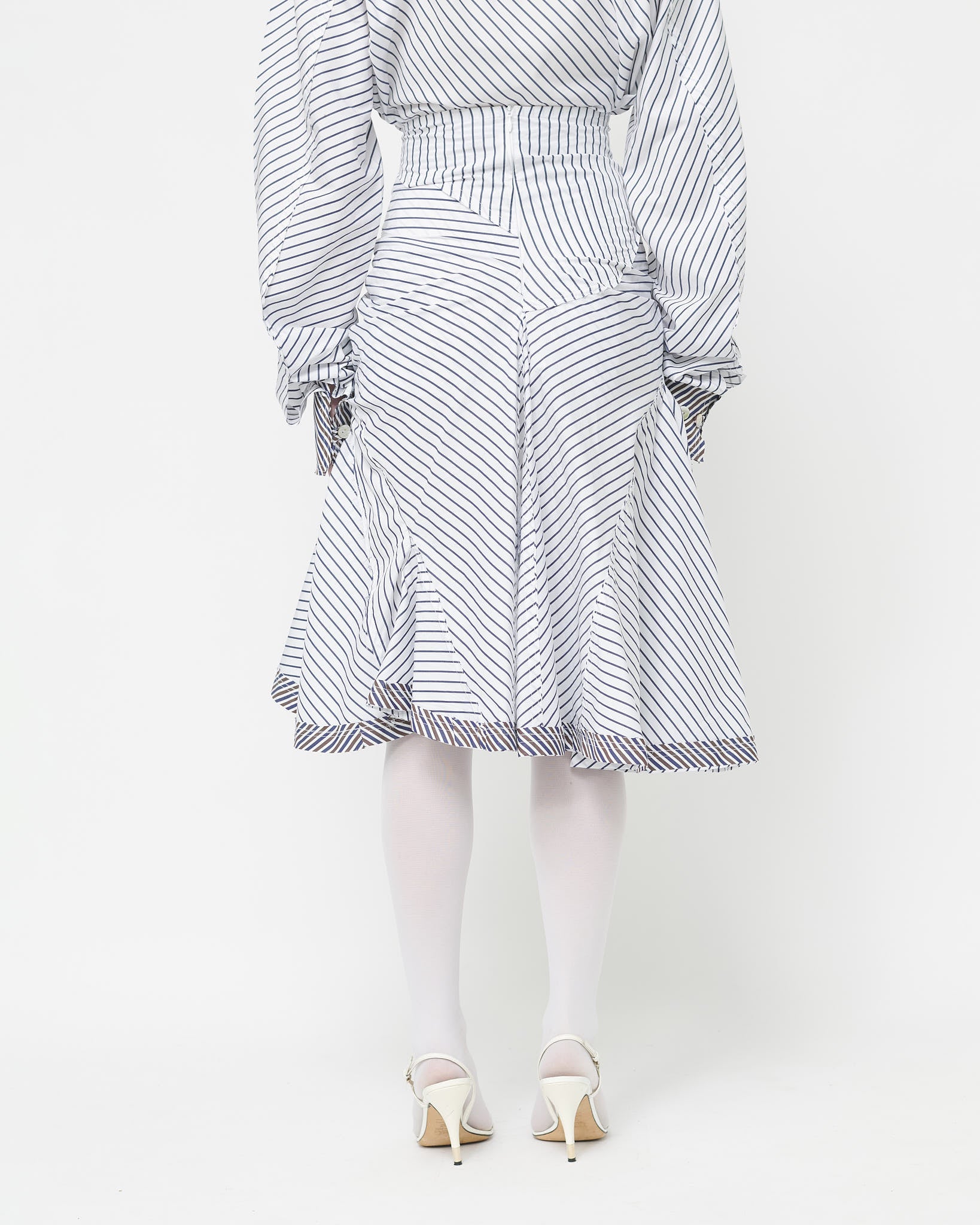 White/Navy Stripe Midi Skirt