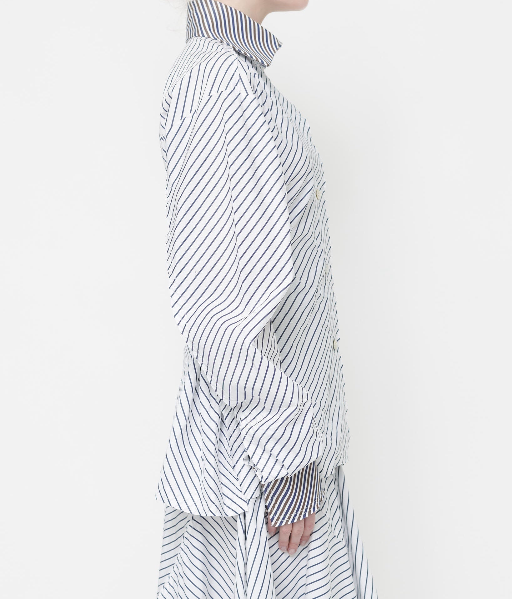 White/Navy Stripe Pinched Waist Shirt