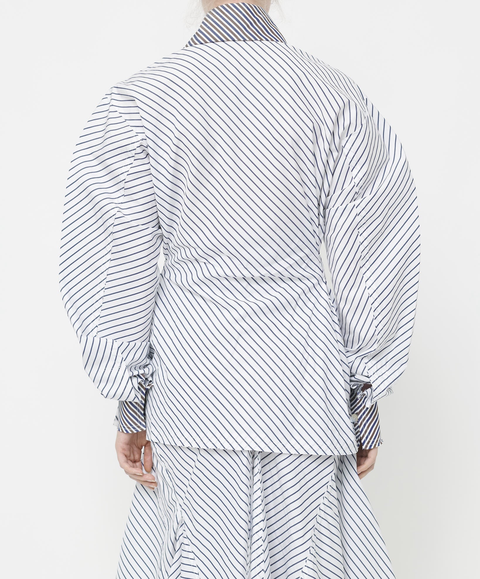 White/Navy Stripe Pinched Waist Shirt