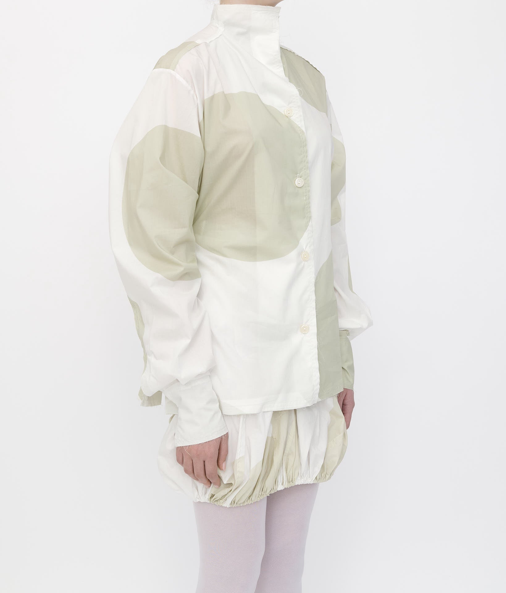 Cream Polka Pinched Waist Shirt