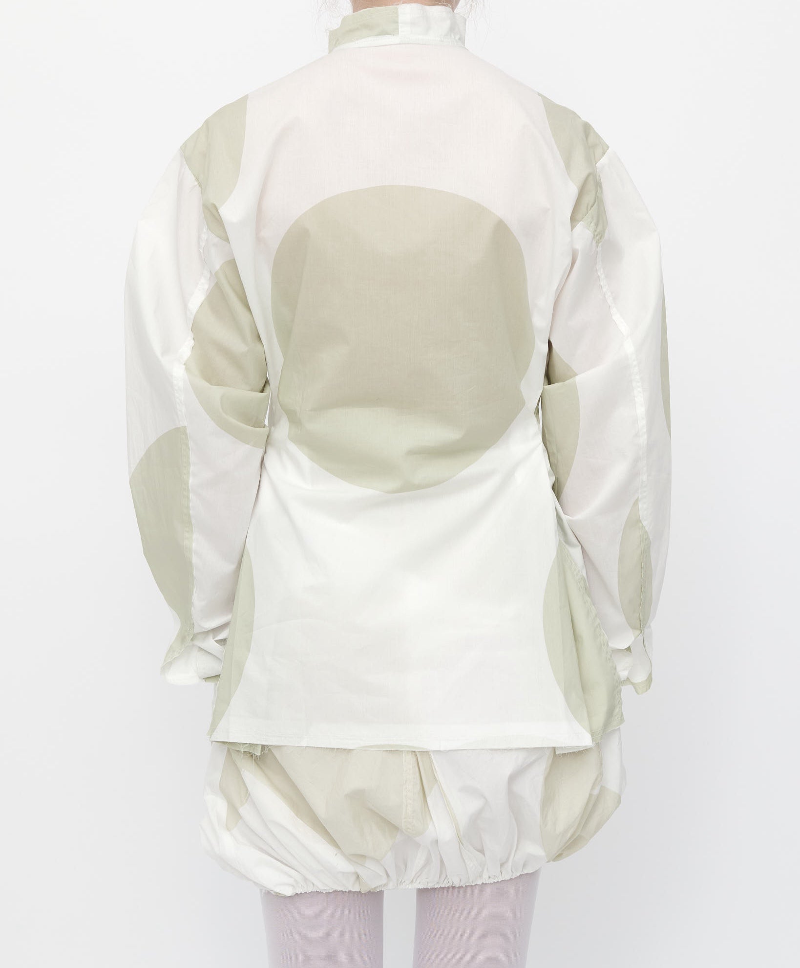 Cream Polka Pinched Waist Shirt