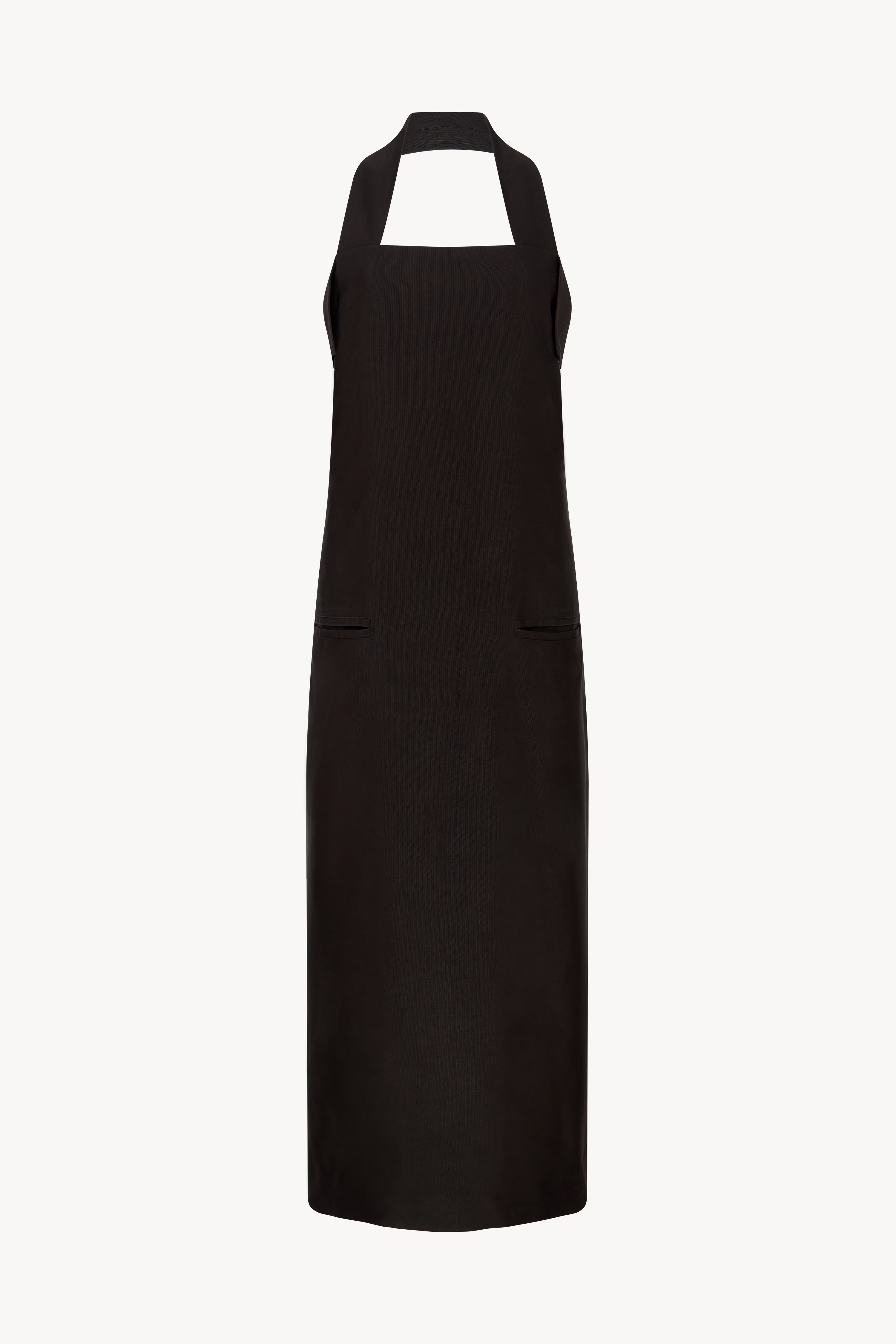 BLACK SATIN GROSGAIN APRON DRESS