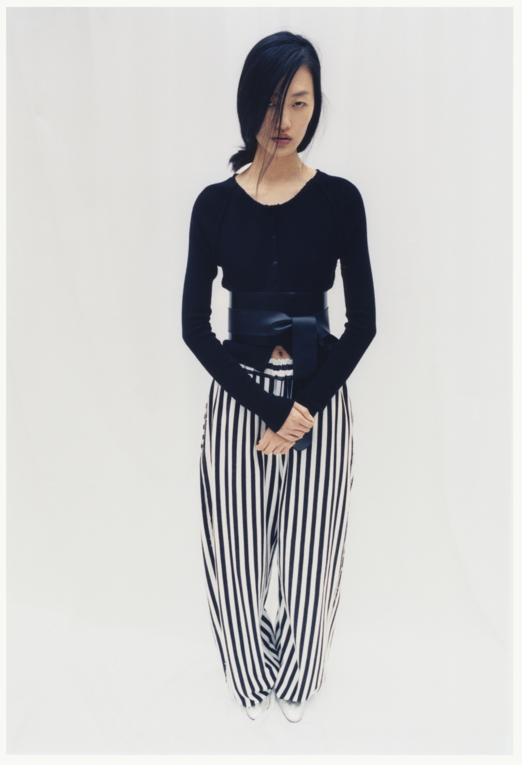 BLACK AND WHITE STRIPED WARM-UP TROUSERS