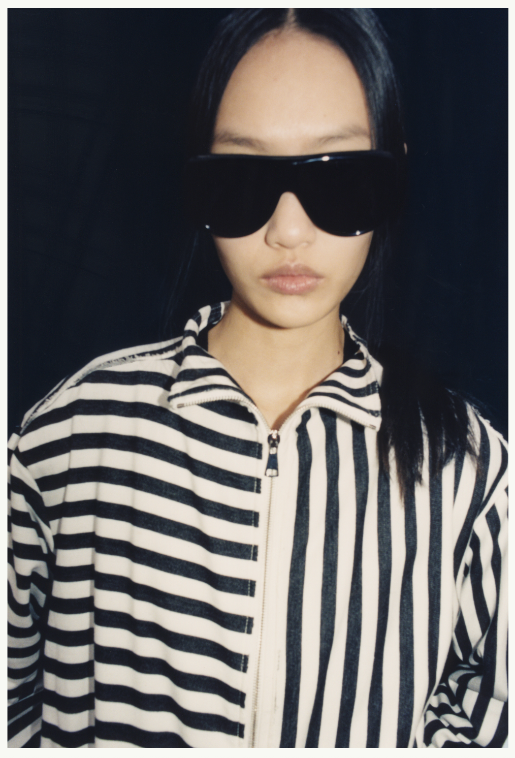 BLACK AND WHITE STRIPE BOMBER JACKET