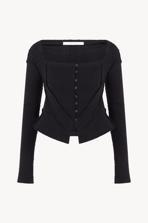 Black Rib Knit Corset Cardigan