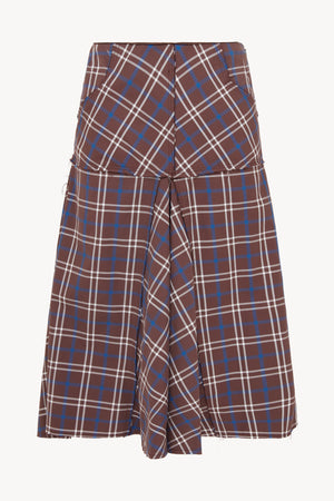 BROWN AND BLUE PLEATED MIDI SKIRT