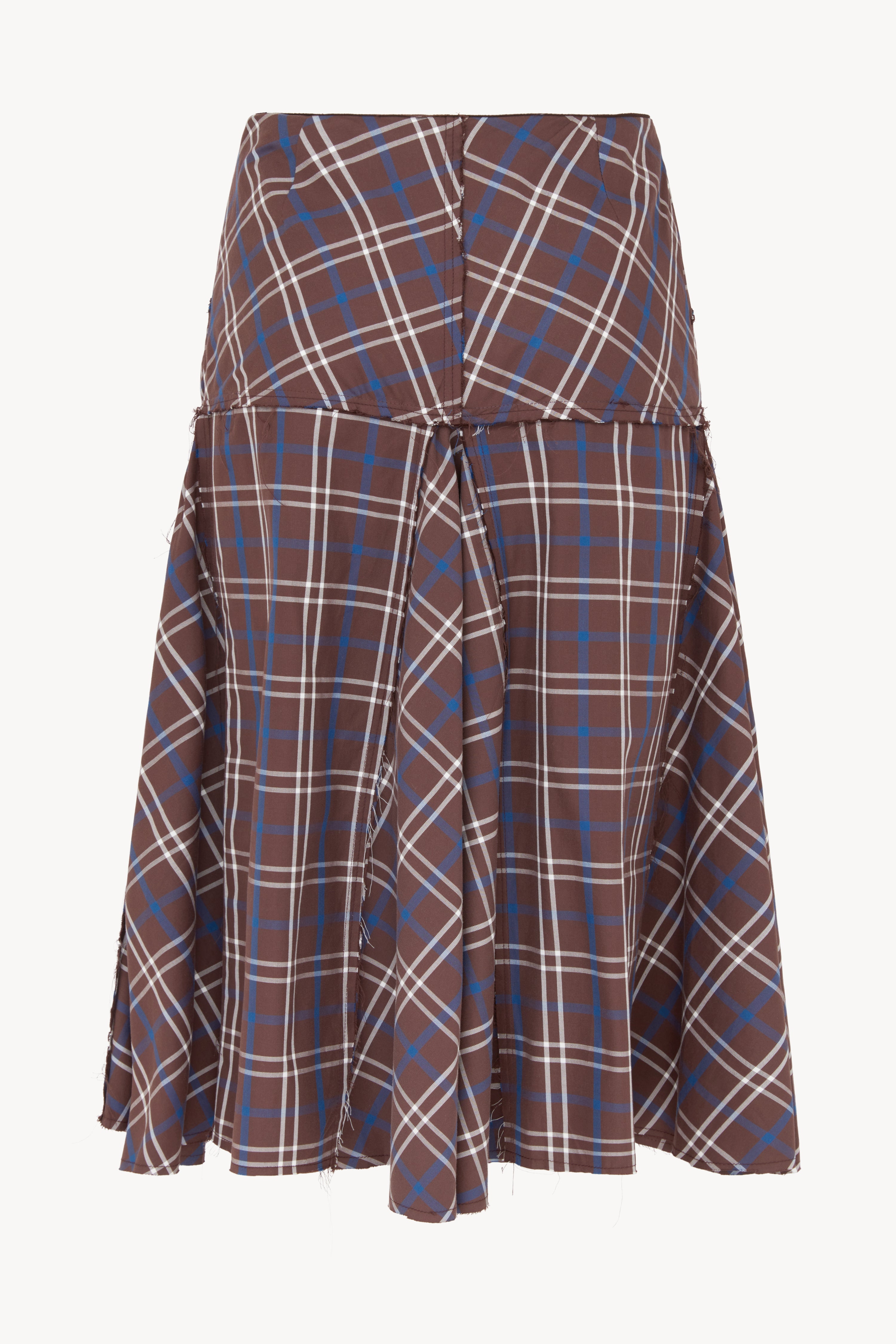 BROWN AND BLUE PLEATED MIDI SKIRT