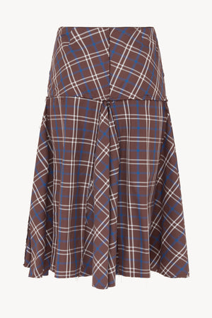 BROWN AND BLUE PLEATED MIDI SKIRT