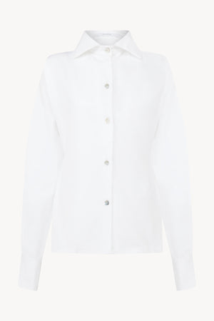 WHITE PINCHED WAIST SHIRT WITH COLLAR