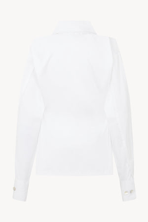 WHITE PINCHED WAIST SHIRT WITH COLLAR