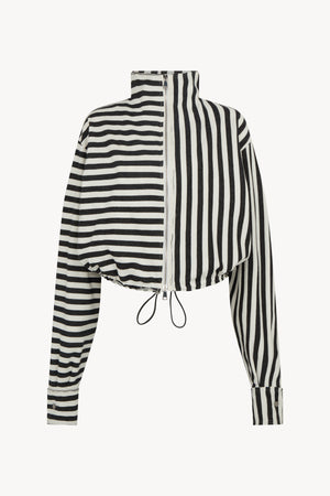 BLACK AND WHITE STRIPE BOMBER JACKET