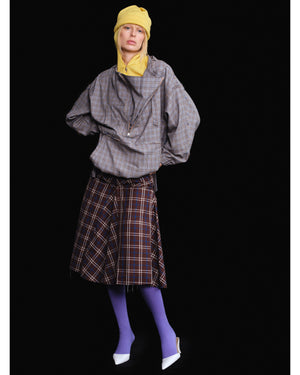 BROWN AND BLUE PLEATED MIDI SKIRT